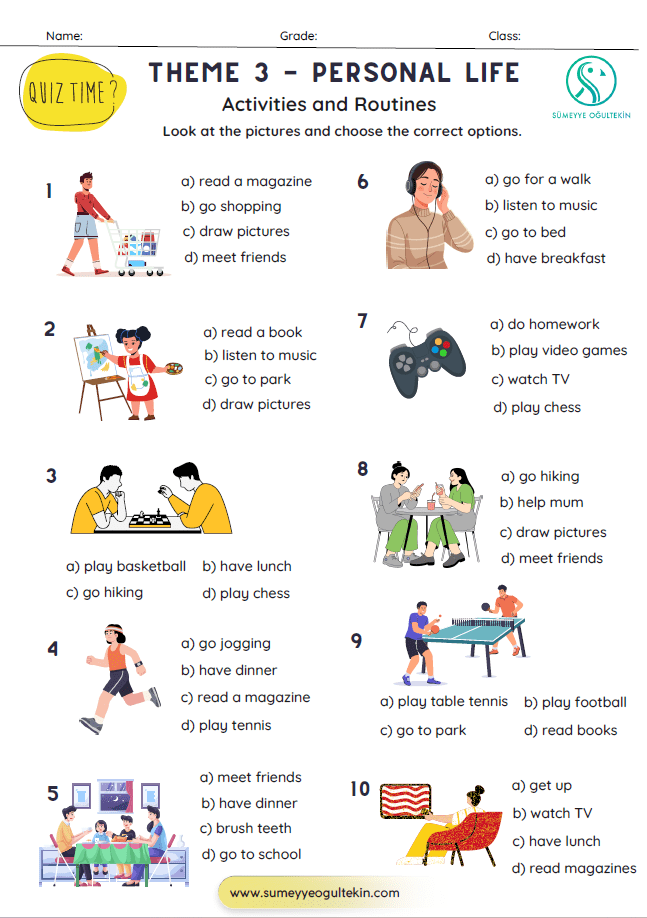 Theme 3 - Activities and Routines QUIZ